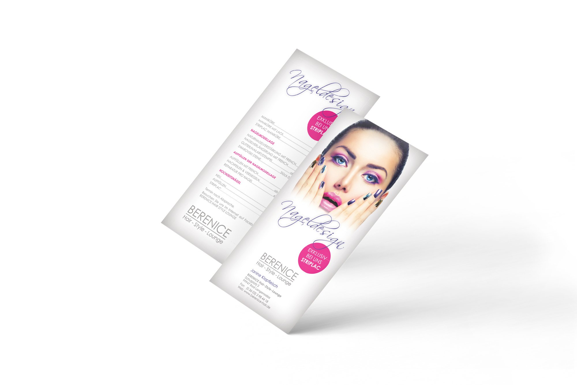 Werbeagentur aus Nordhausen/Thüringen für Grafikdesign und Webseiten: Flyer Nageldesign des Friseursalons BERENICE in Bad Langensalza