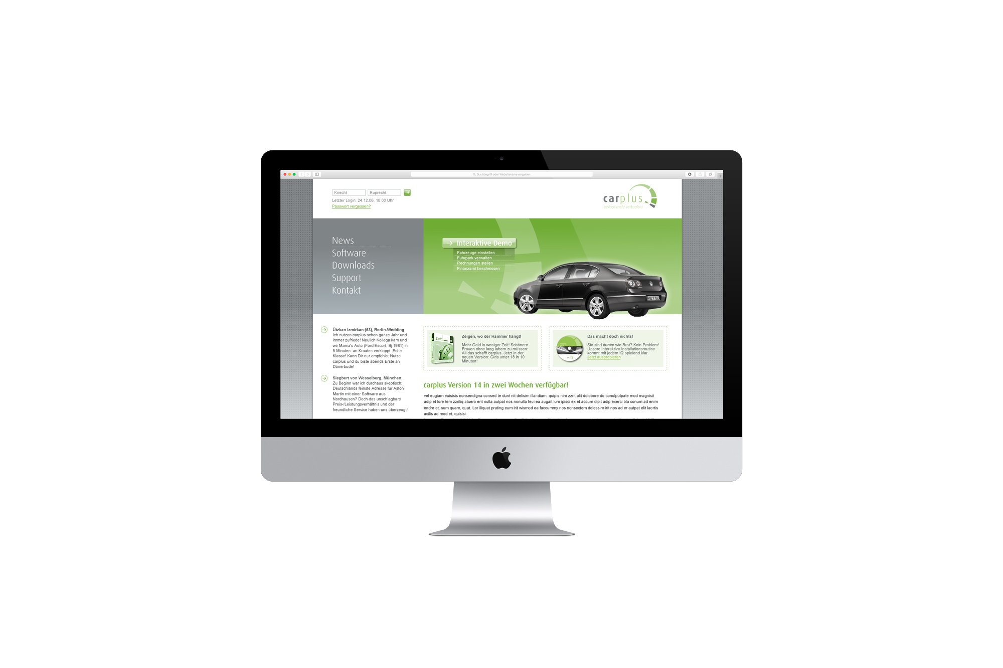 Werbeagentur aus Nordhausen/Thüringen für Grafikdesign und Webseiten: Website des Startup-Unternehmens carplus zur Erstellung von Autohaussoftware