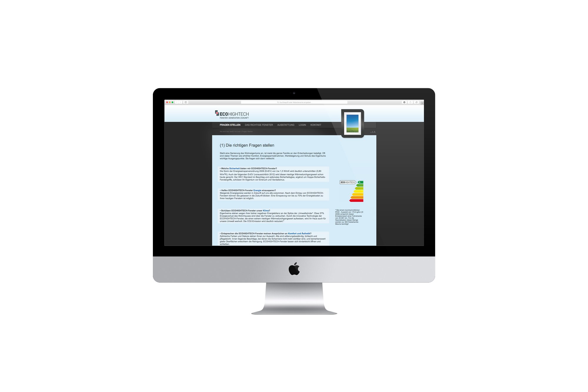 Werbeagentur aus Nordhausen/Thüringen für Grafikdesign und Webseiten: Website des Unternehmens für Fenstersysteme ECOHIGHTECH