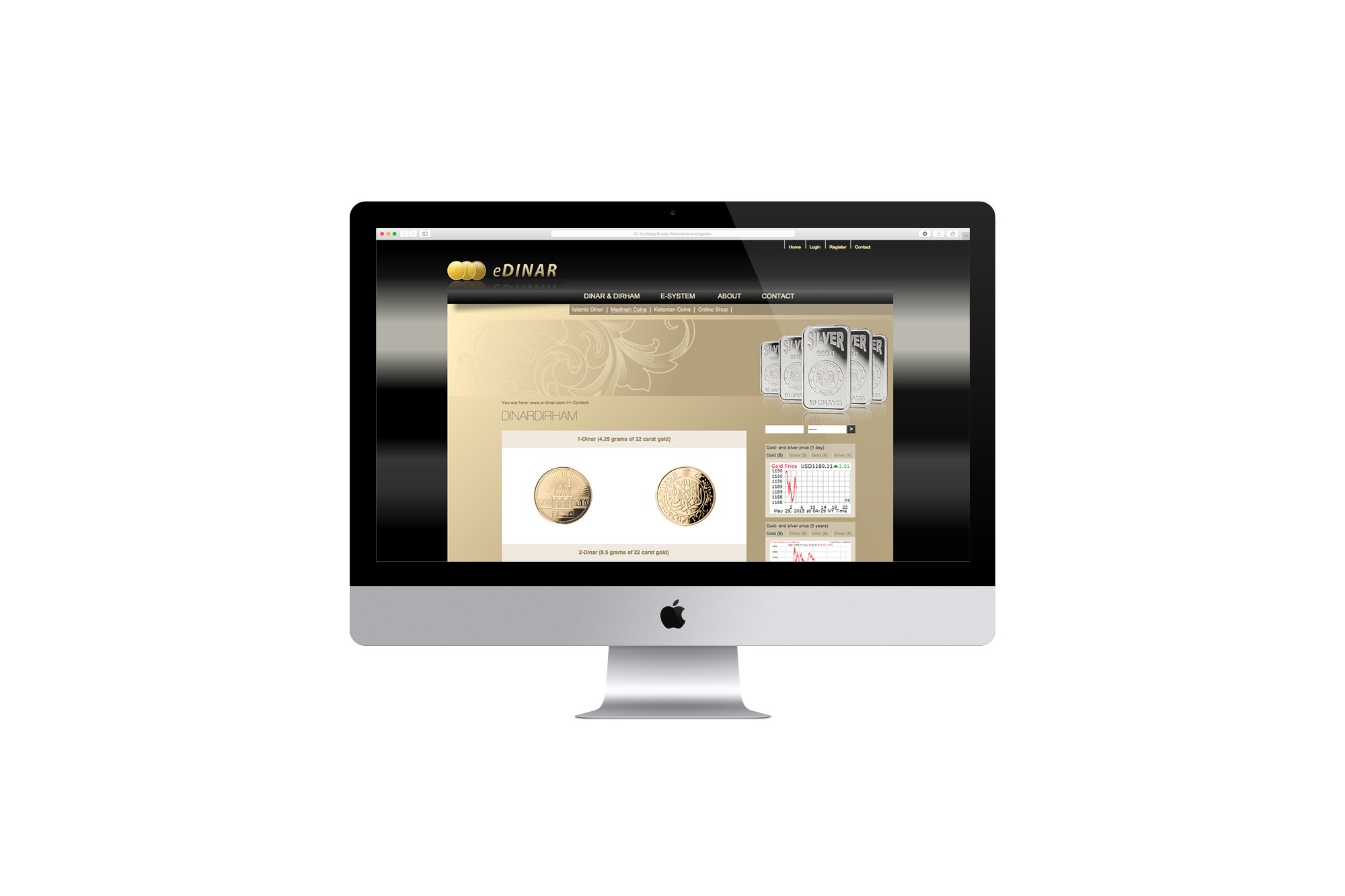 Werbeagentur aus Nordhausen/Thüringen für Grafikdesign und Webseiten: Website eDINAR der Emirates Gold Basel