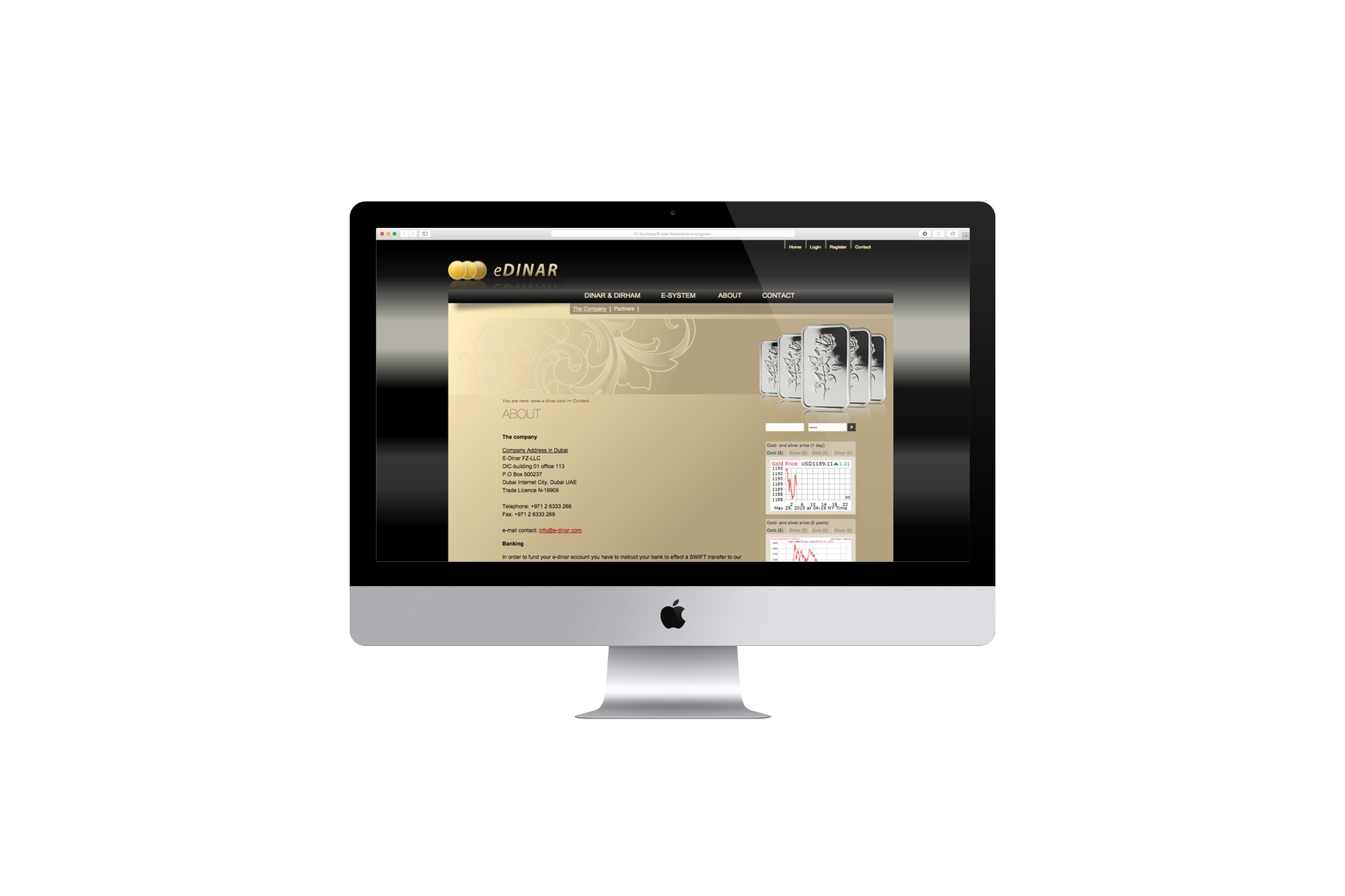 Werbeagentur aus Nordhausen/Thüringen für Grafikdesign und Webseiten: Website eDINAR der Emirates Gold Basel