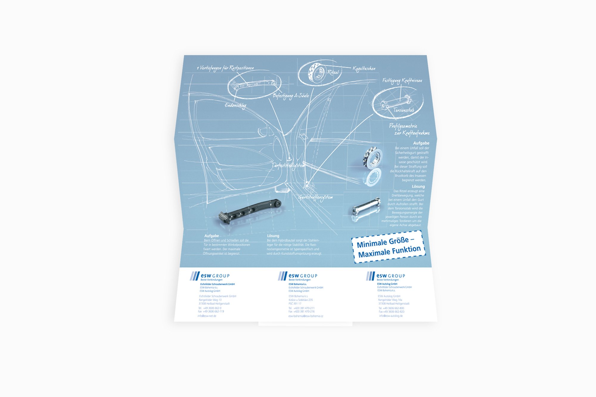 Werbeagentur aus Nordhausen/Thüringen für Grafikdesign und Webseiten: Flyer der europäischen esw-group für die Industrie