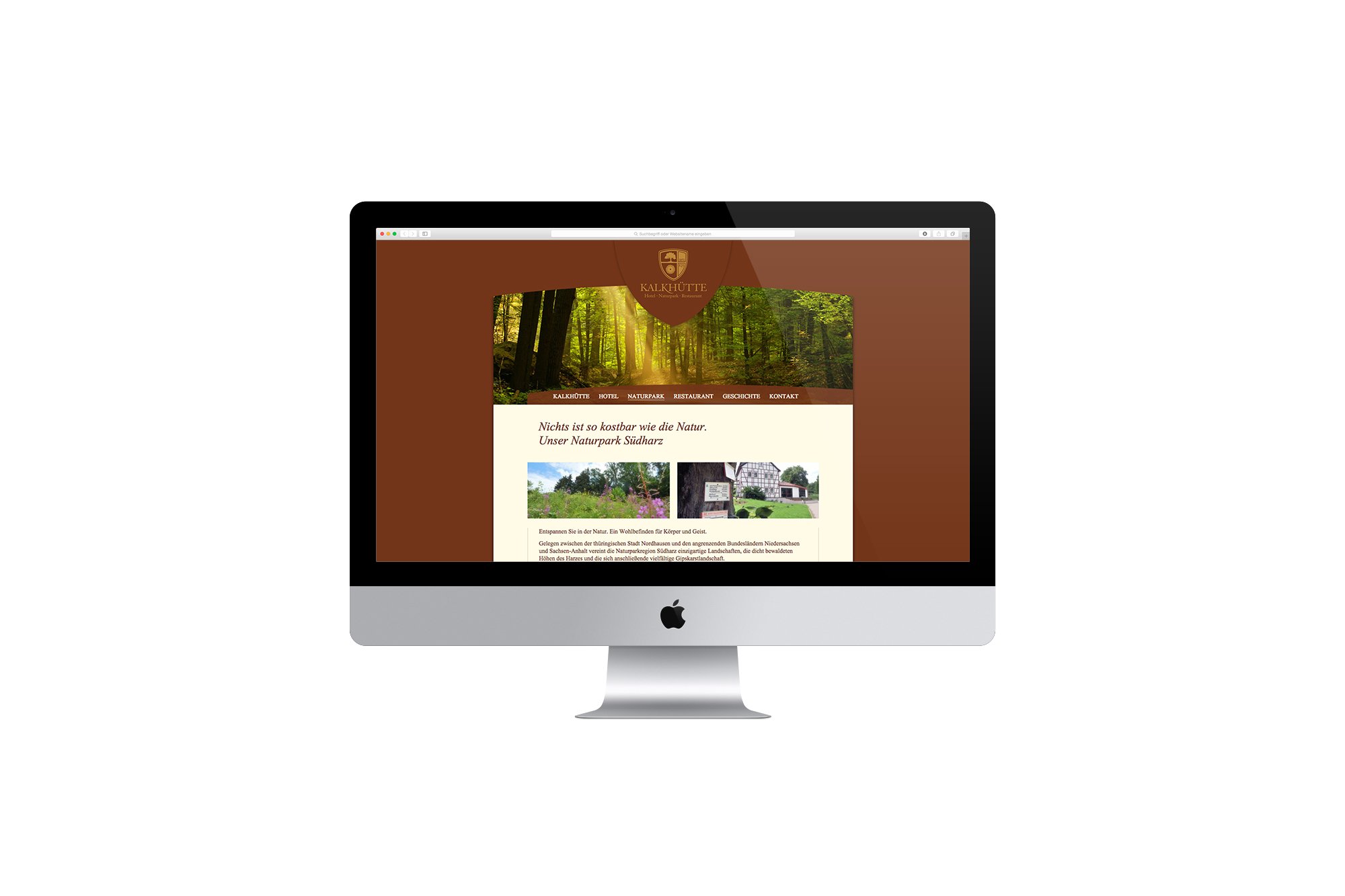 Werbeagentur aus Nordhausen/Thüringen für Grafikdesign und Webseiten: Webseite Naturpark des Restaurants und Hotels Kalkhütte im Naturpark Südharz