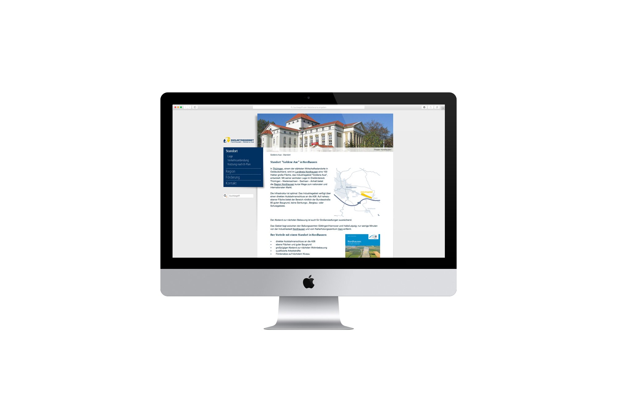 Werbeagentur aus Nordhausen/Thüringen für Grafikdesign und Webseiten: Webseite Standort Industriepark Nordhausen-Goldene Aue der Landesentwicklungsgesellschaft Thüringen