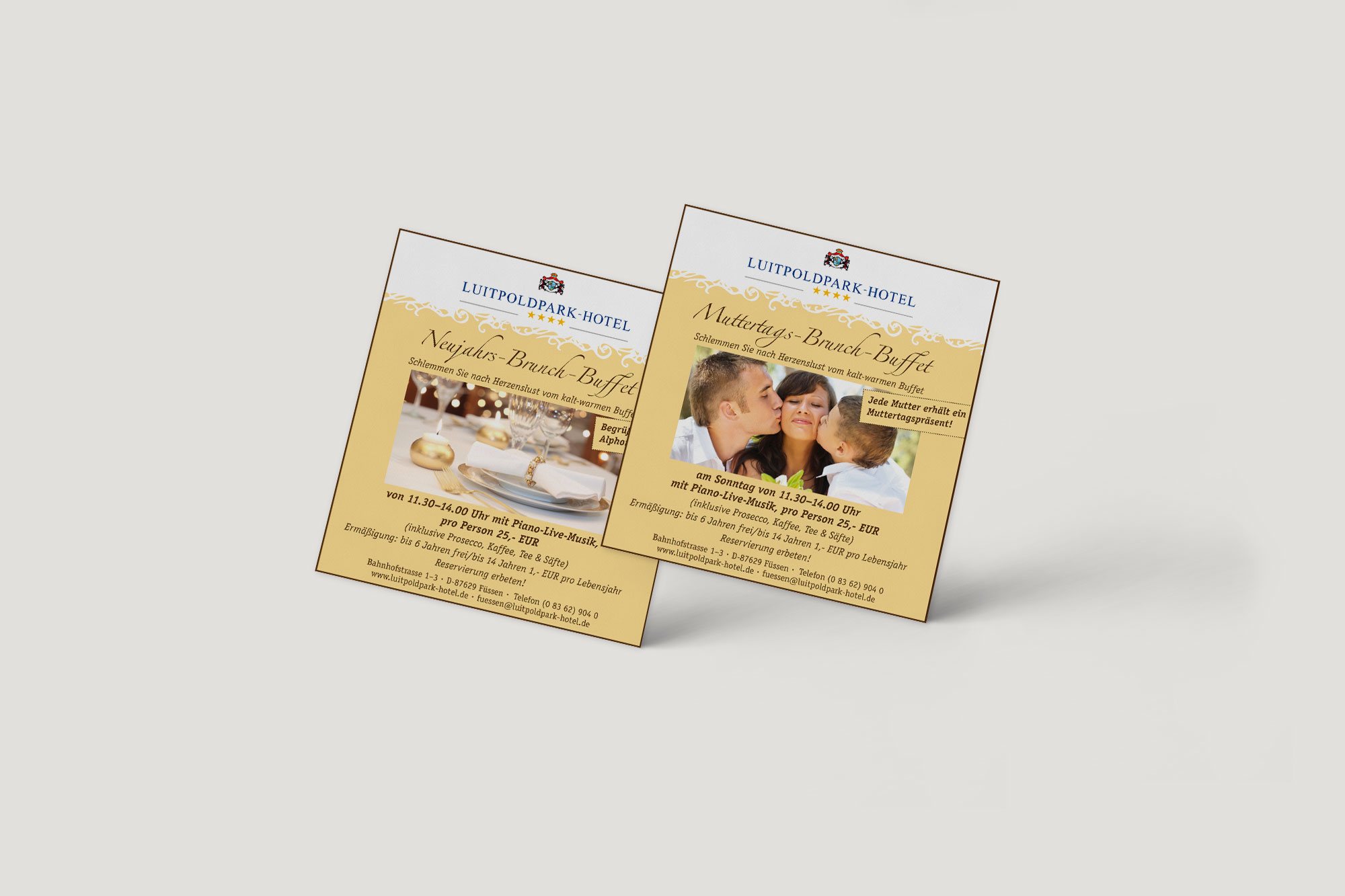 Werbeagentur aus Nordhausen/Thüringen für Grafikdesign und Webseiten: Flyer Brunch-Buffets des Luitpold Hotels im Allgäu für Tourismus