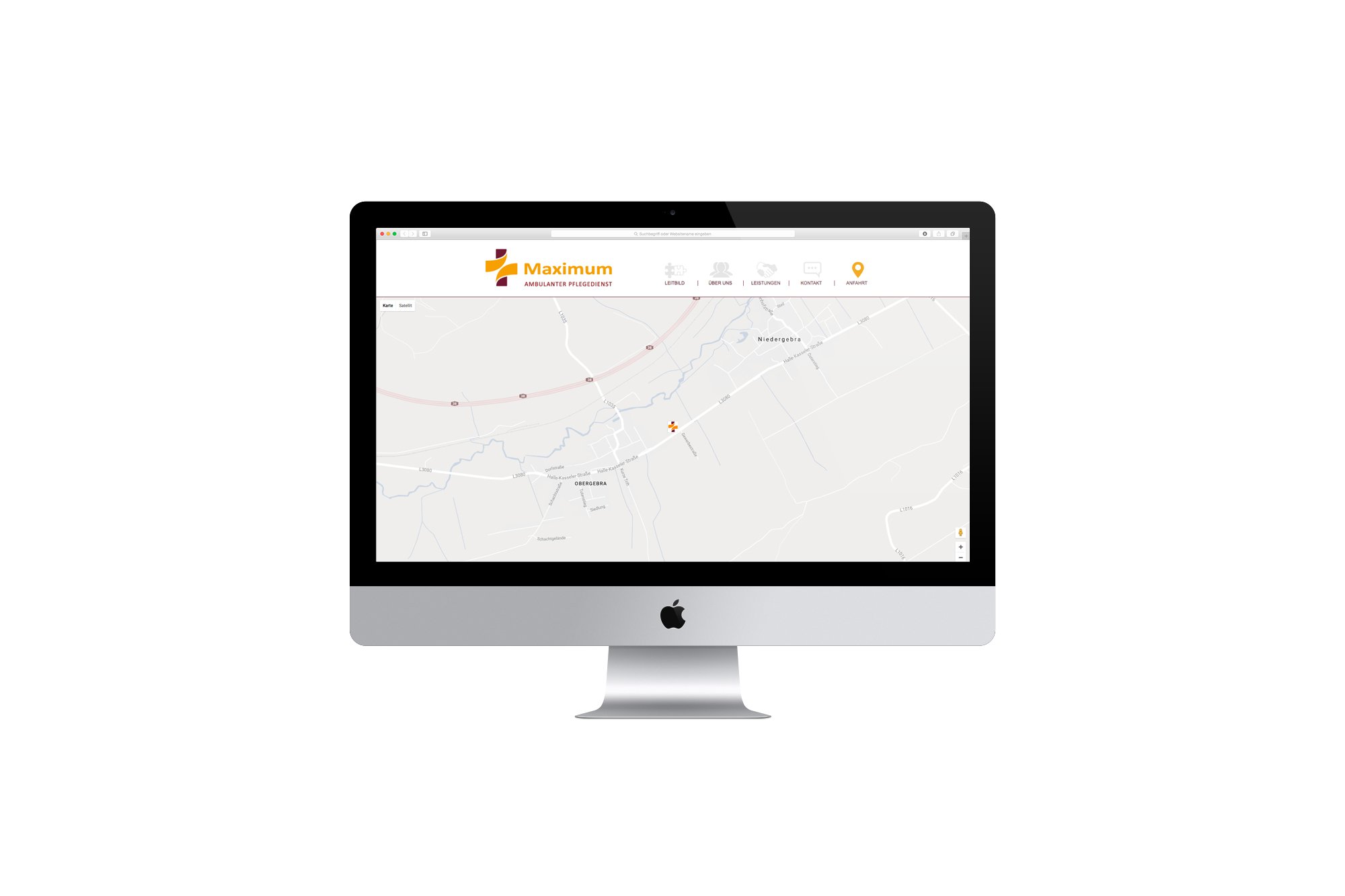 Werbeagentur aus Nordhausen/Thüringen für Grafikdesign und Webseiten: Webseite Anfahrt des ambulanten Pflegedienstes MAXIMUM für das Gesundheitswesen