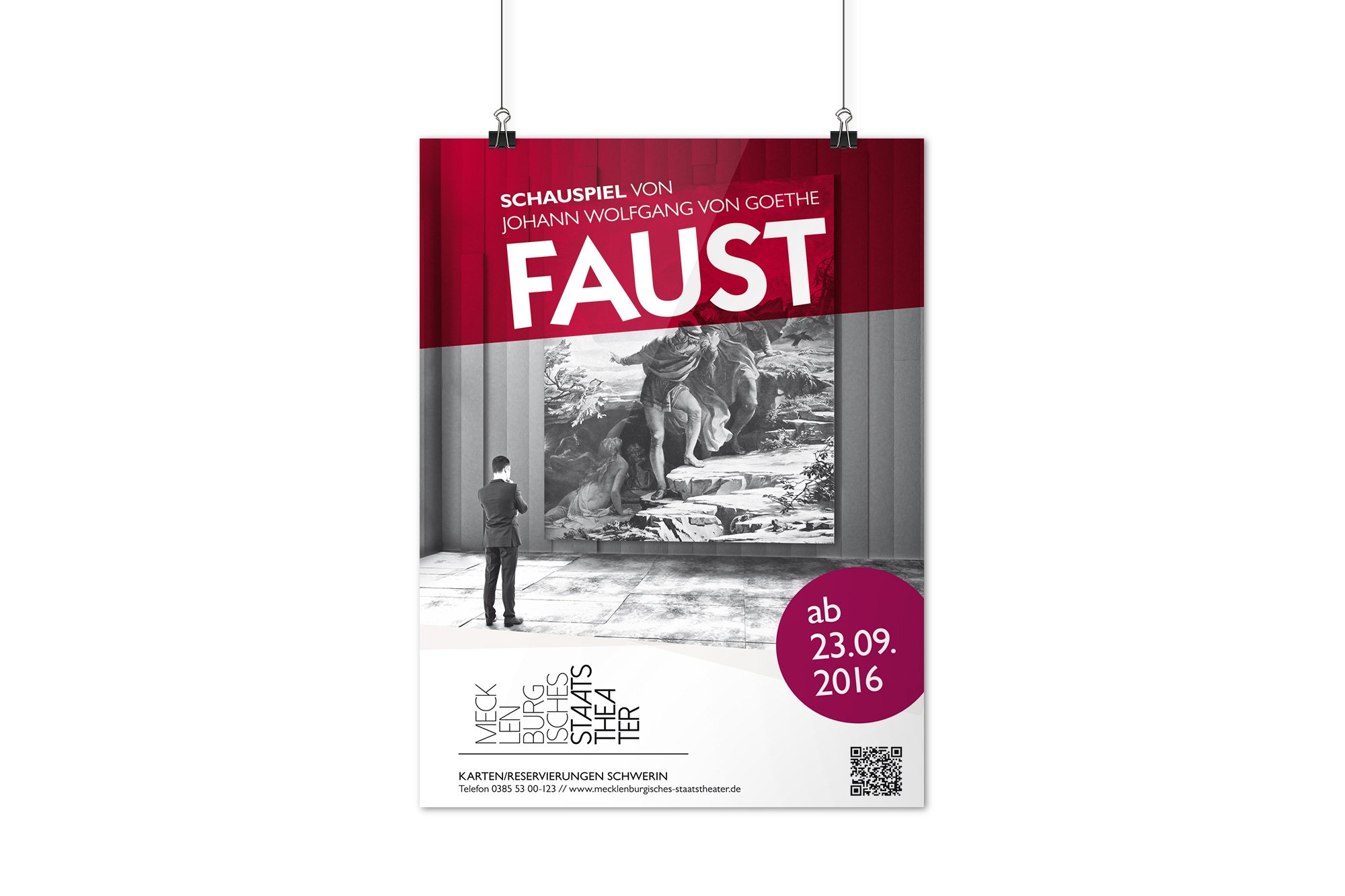 Werbeagentur aus Nordhausen/Thüringen für Grafikdesign und Webseiten: Plakat zum Schauspiel Faust des Mecklenburgischen Staatstheaters für Kunst und Kultur