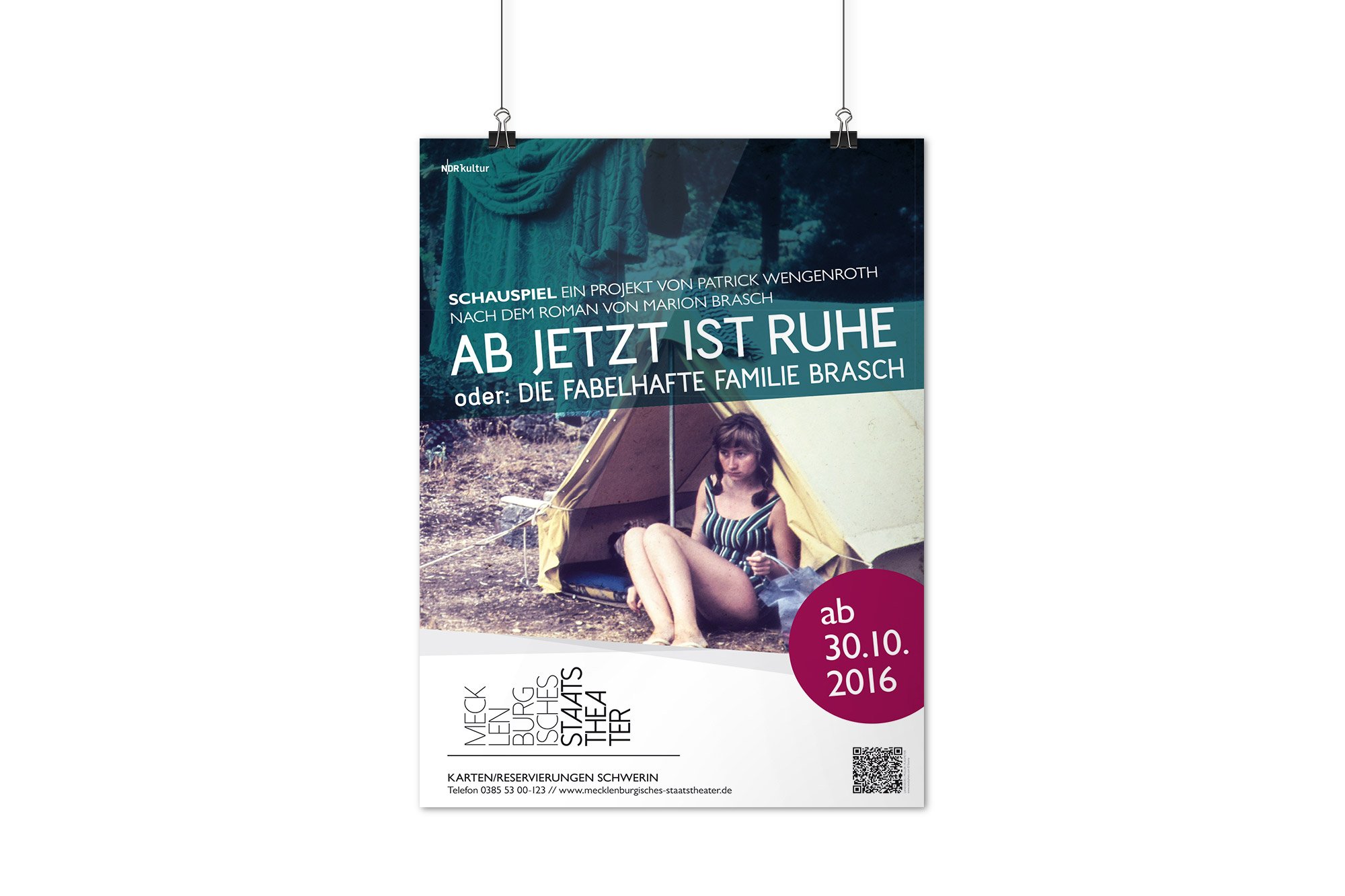 Werbeagentur aus Nordhausen/Thüringen für Grafikdesign und Webseiten: Plakat zum Schauspiel Ab jetzt ist Ruhe des Mecklenburgischen Staatstheaters für Kunst und Kultur