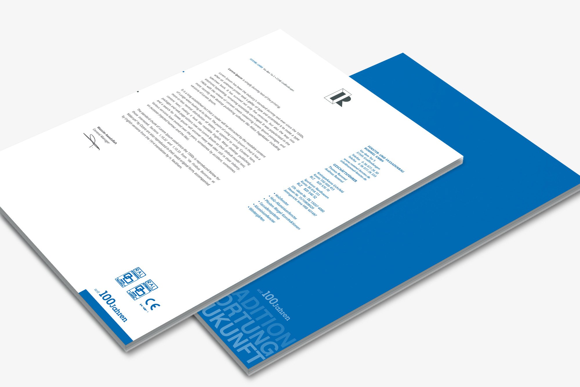 Werbeagentur aus Nordhausen/Thüringen für Grafikdesign und Webseiten: Briefbogen der Fenster- und Fassadenbau Rommel GmbH für die Industrie