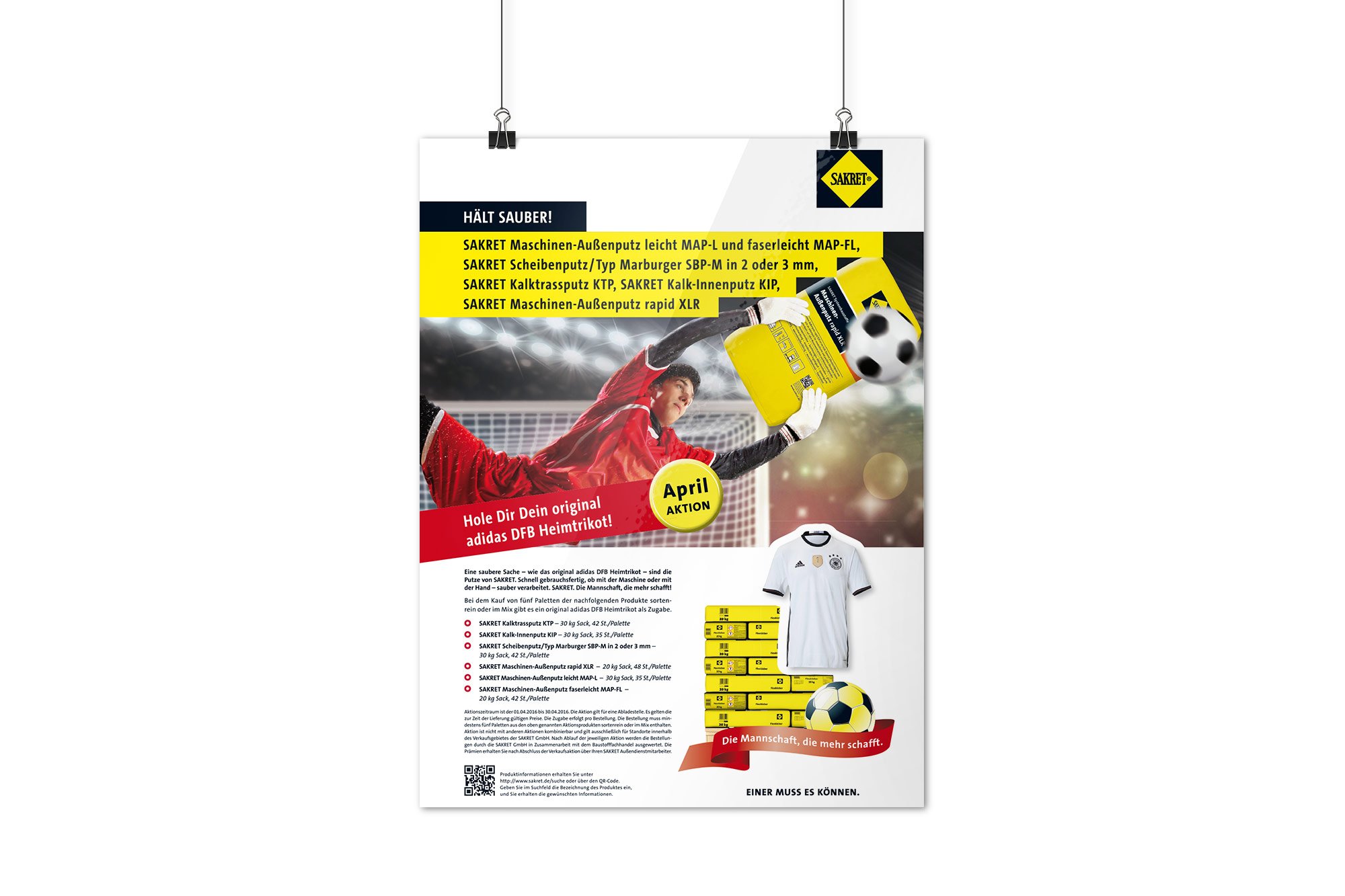 Werbeagentur aus Nordhausen/Thüringen für Grafikdesign und Webseiten: Aktions-Plakat der Fußball-Kampagne zur Europameisterschaft 2016 der SAKRET Trockenbaustoffe Europa GmbH & Co. KG für die Industrie