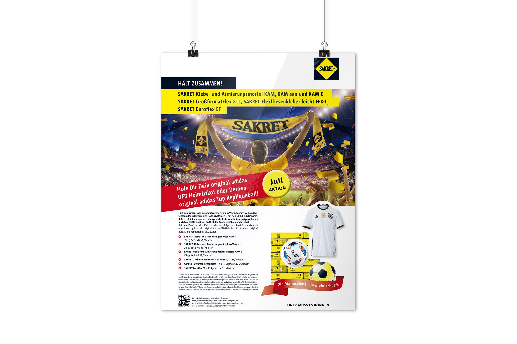 Werbeagentur aus Nordhausen/Thüringen für Grafikdesign und Webseiten: Aktions-Plakat der Fußball-Kampagne zur Europameisterschaft 2016 der SAKRET Trockenbaustoffe Europa GmbH & Co. KG für die Industrie