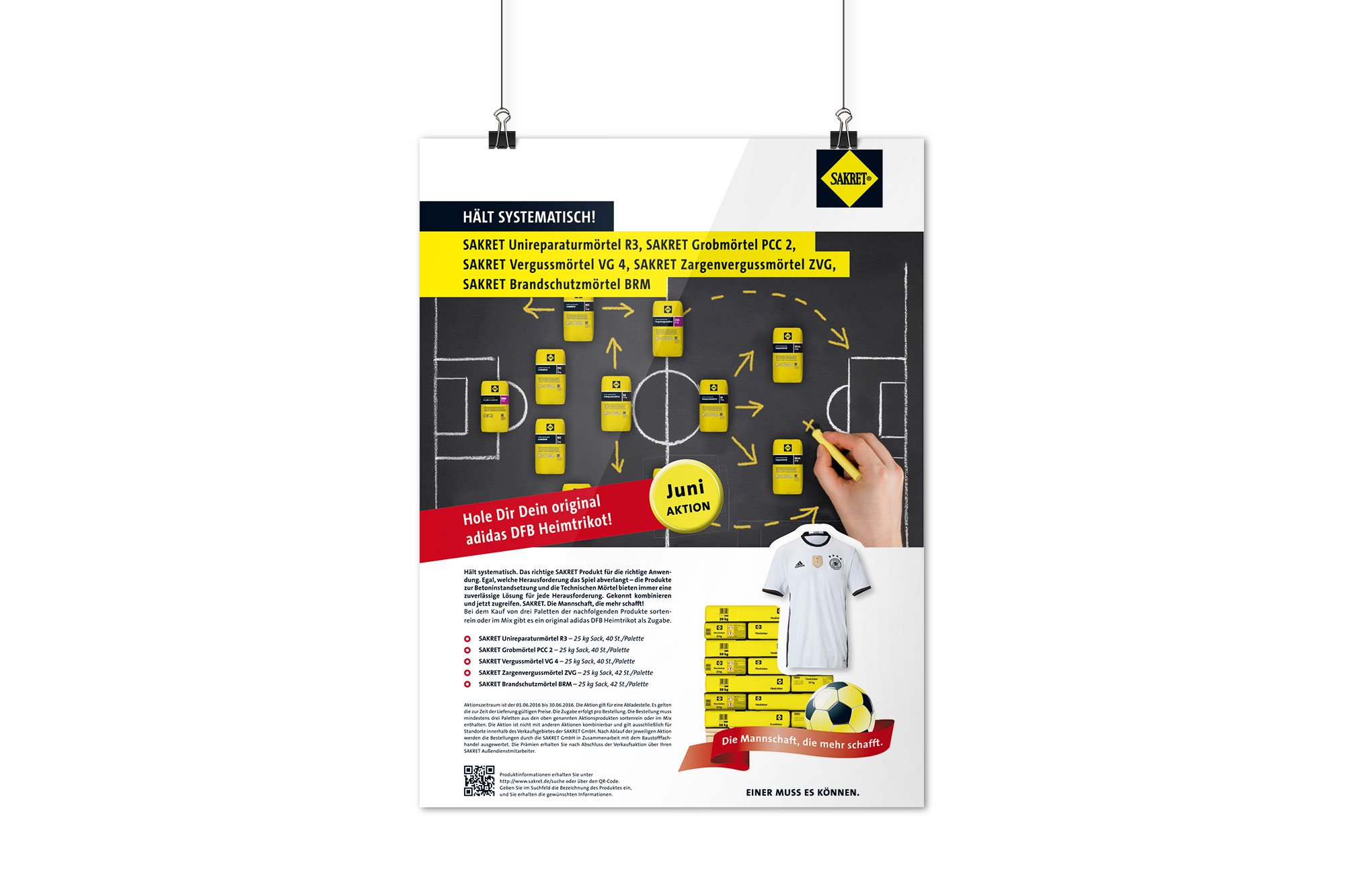 Werbeagentur aus Nordhausen/Thüringen für Grafikdesign und Webseiten: Aktions-Plakat der Fußball-Kampagne zur Europameisterschaft 2016 der SAKRET Trockenbaustoffe Europa GmbH & Co. KG für die Industrie