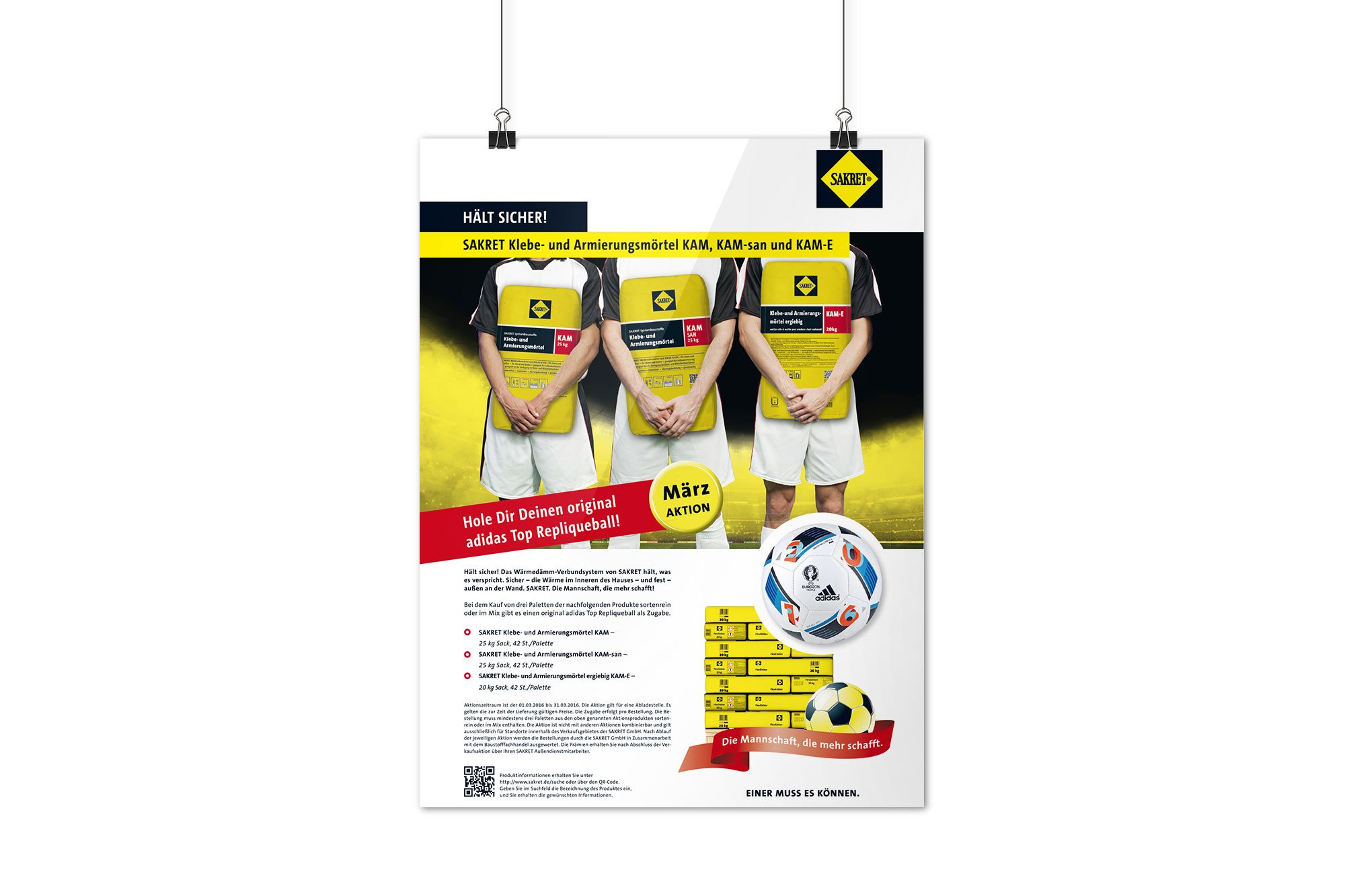 Werbeagentur aus Nordhausen/Thüringen für Grafikdesign und Webseiten: Aktions-Plakat der Fußball-Kampagne zur Europameisterschaft 2016 der SAKRET Trockenbaustoffe Europa GmbH & Co. KG für die Industrie