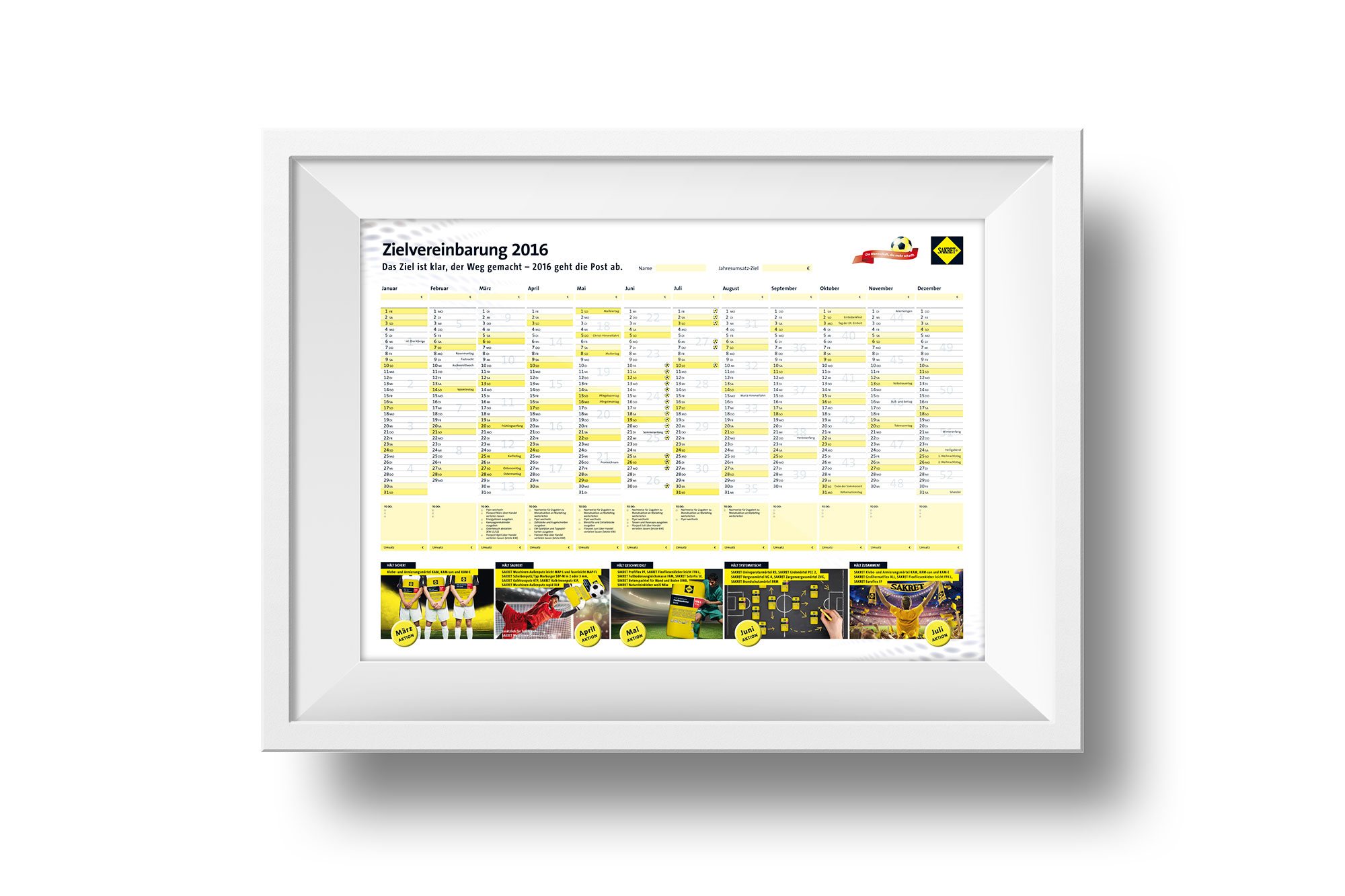 Werbeagentur aus Nordhausen/Thüringen für Grafikdesign und Webseiten: Kalender für das Fußball-Jahr Europameisterschaft 2016 der SAKRET Trockenbaustoffe Europa GmbH & Co. KG für die Industrie