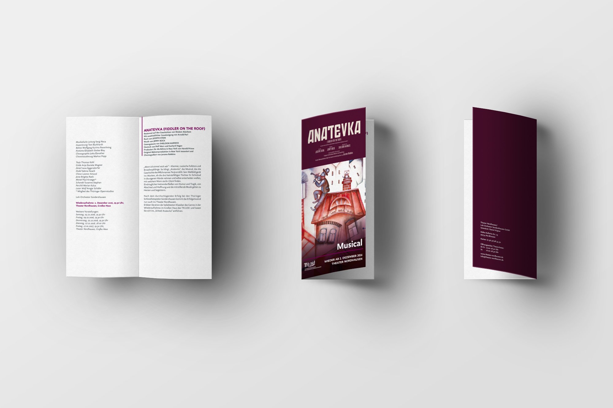 Werbeagentur aus Nordhausen/Thüringen für Grafikdesign und Webseiten: Stückhandzettel „Anatevka“ des Theaters Nordhausen/Loh-Orchesters Sondershausen für Kunst und Kultur