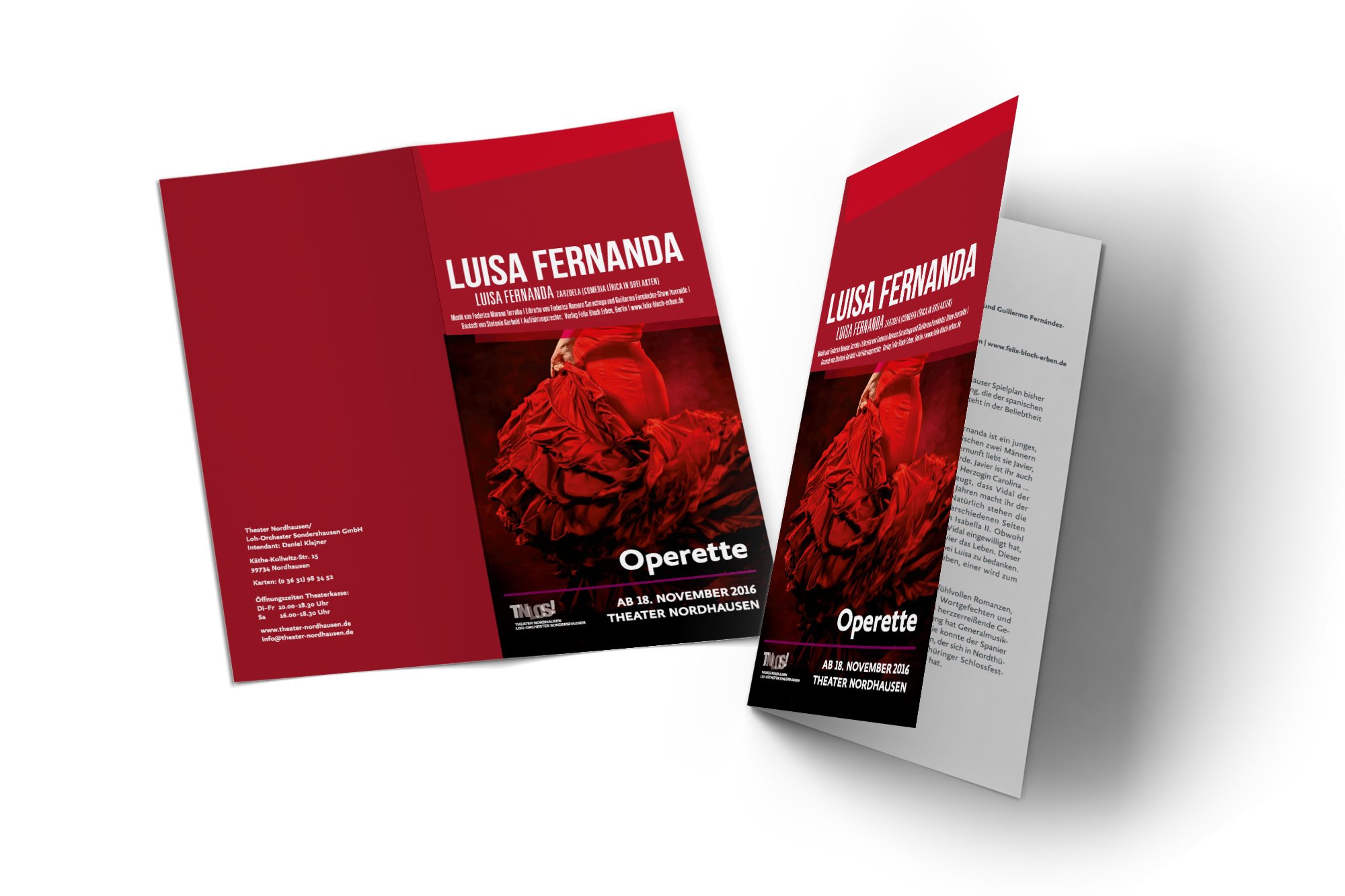 Werbeagentur aus Nordhausen/Thüringen für Grafikdesign und Webseiten: Stückhandzettel „Luisa Fernanda“ des Theaters Nordhausen/Loh-Orchesters Sondershausen für Kunst und Kultur