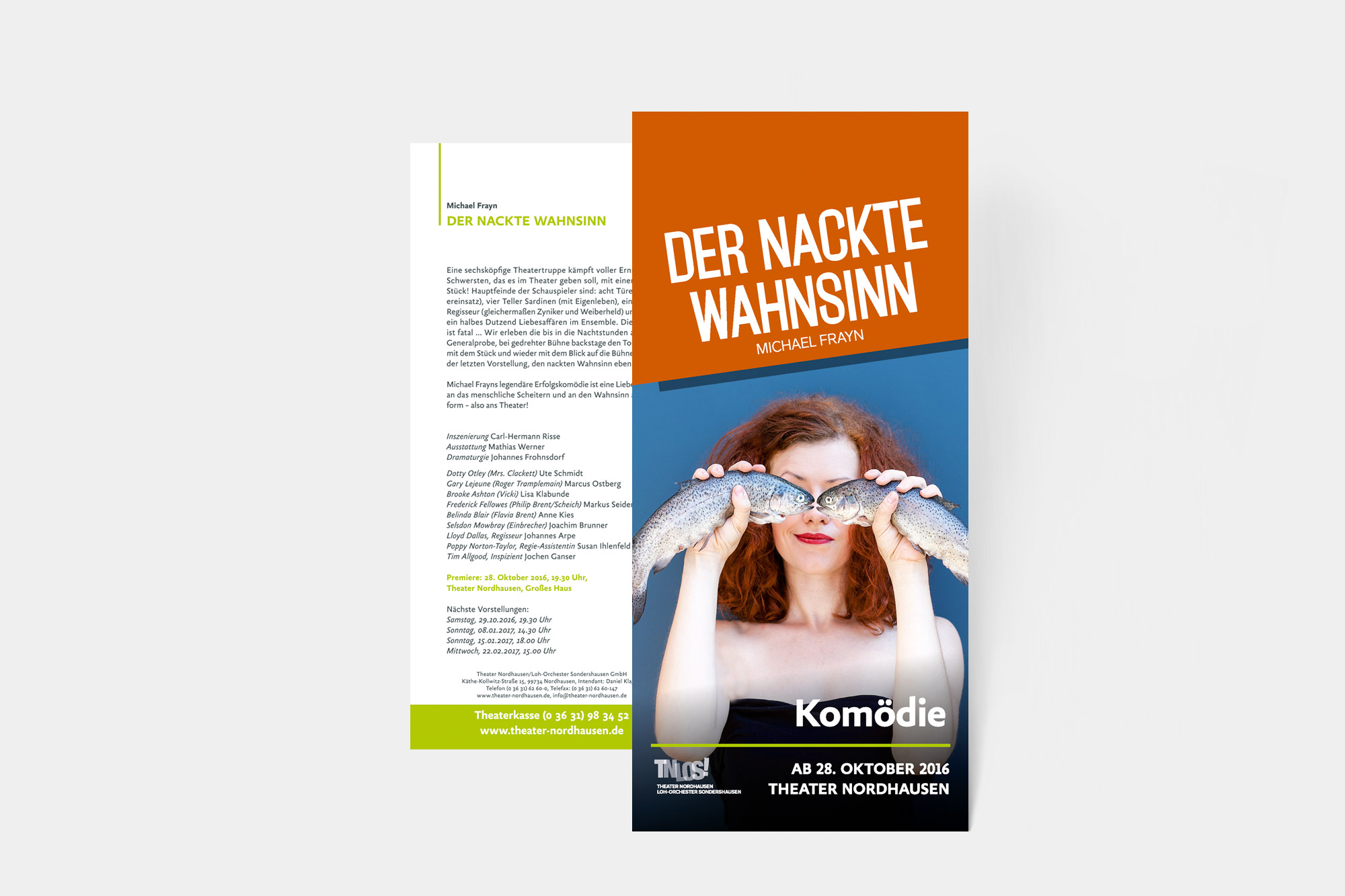 Werbeagentur aus Nordhausen/Thüringen für Grafikdesign und Webseiten: Handzettel „Der nackte Wahnsinn“ des Theaters Nordhausen/Loh-Orchesters Sondershausen für Kunst und Kultur