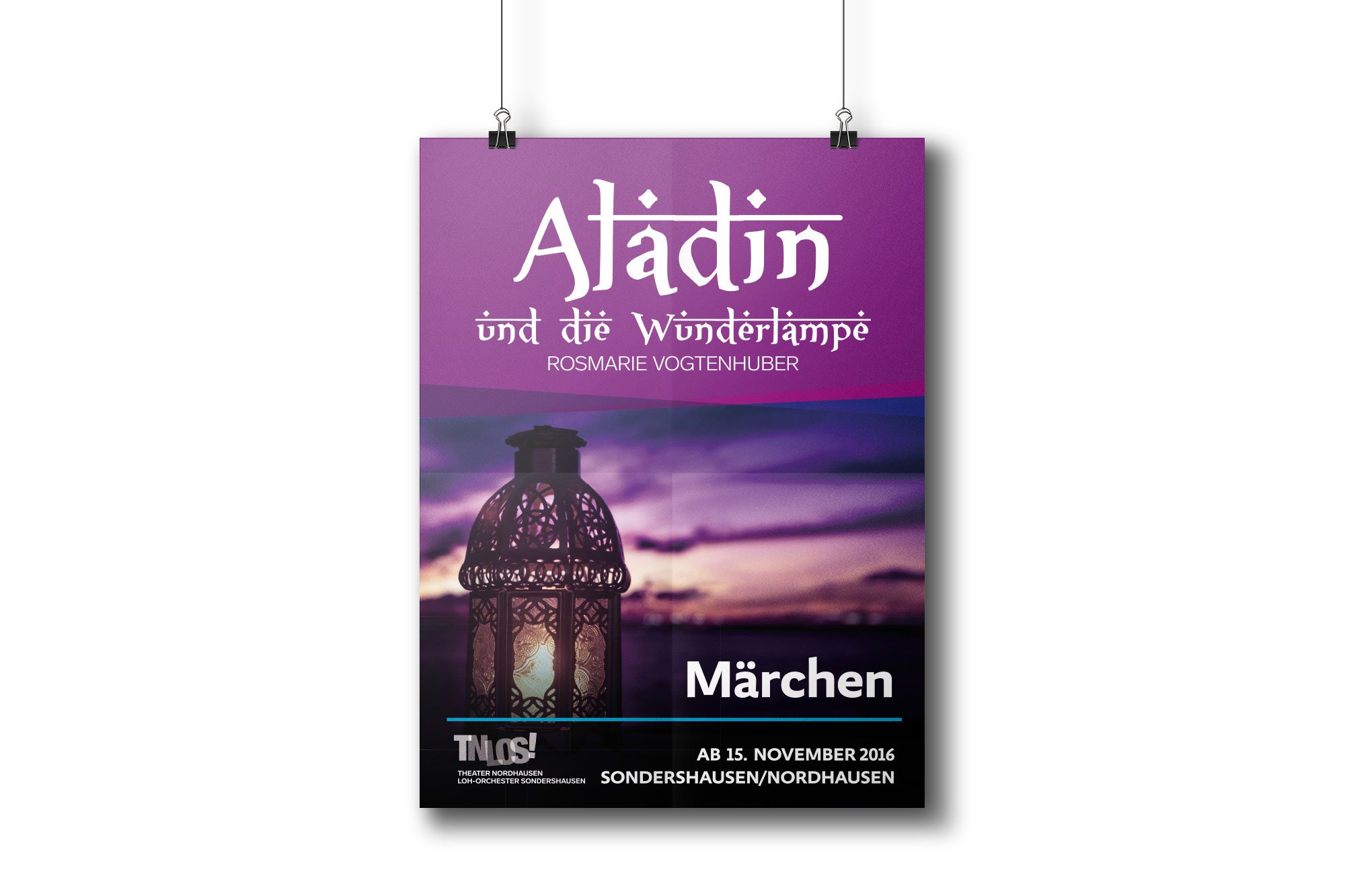 Werbeagentur aus Nordhausen/Thüringen für Grafikdesign und Webseiten: Plakat „Aladin und die Wunderlampe“ des Theaters Nordhausen/Loh-Orchesters Sondershausen für Kunst und Kultur