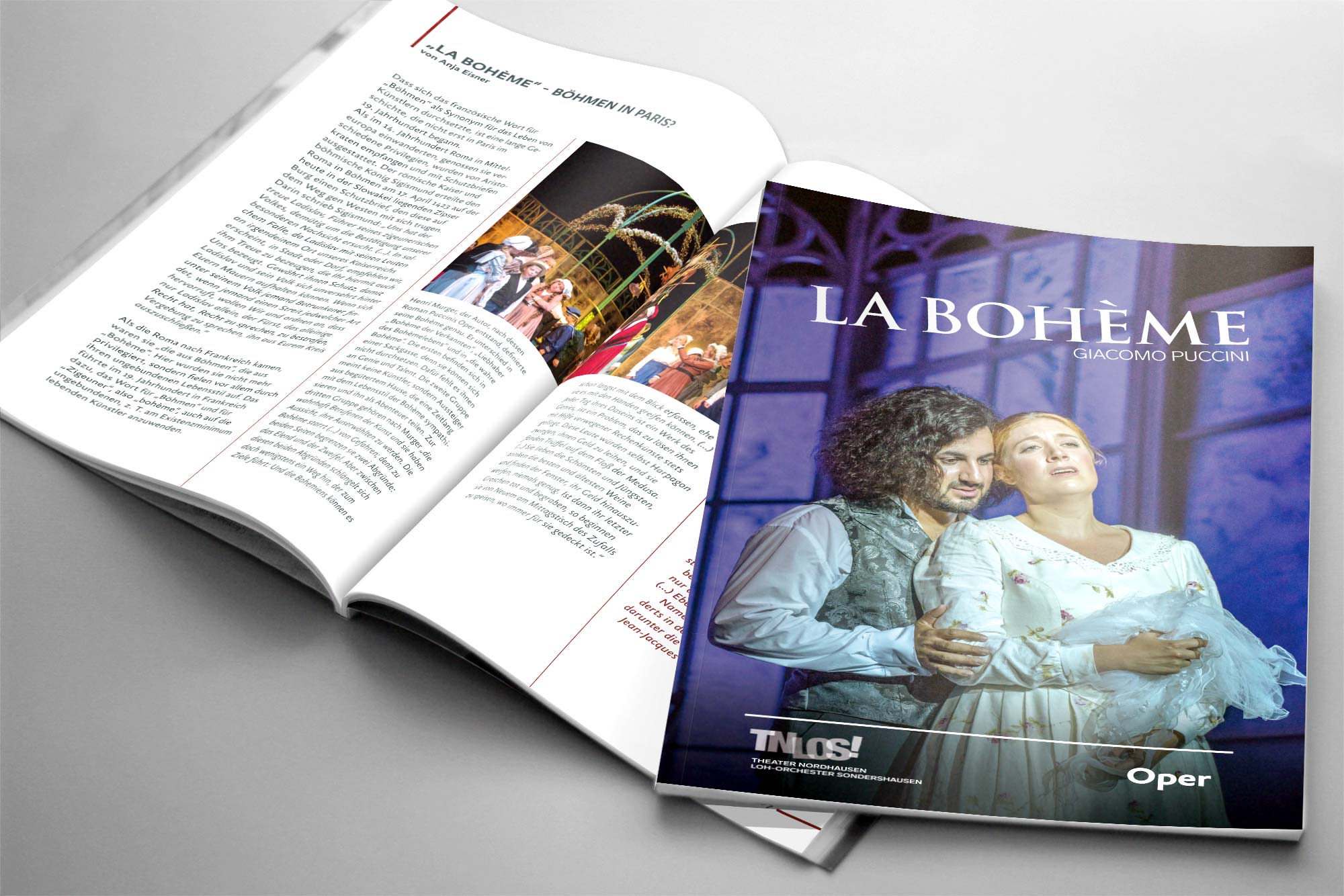 Werbeagentur aus Nordhausen/Thüringen für Grafikdesign und Webseiten: Programmheft „La Bohème“ des Theaters Nordhausen/Loh-Orchesters Sondershausen für Kunst und Kultur