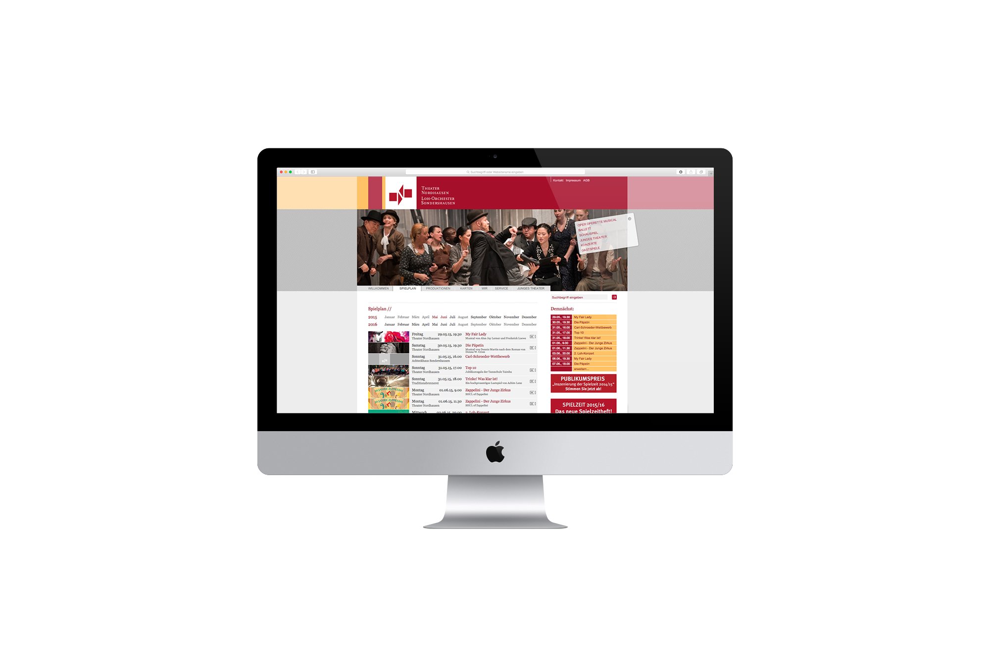 Werbeagentur aus Nordhausen/Thüringen für Grafikdesign und Webseiten: Webseite Spielplan 2015/2016 des Theaters Nordhausen/Loh-Orchesters Sondershausen für Kunst und Kultur