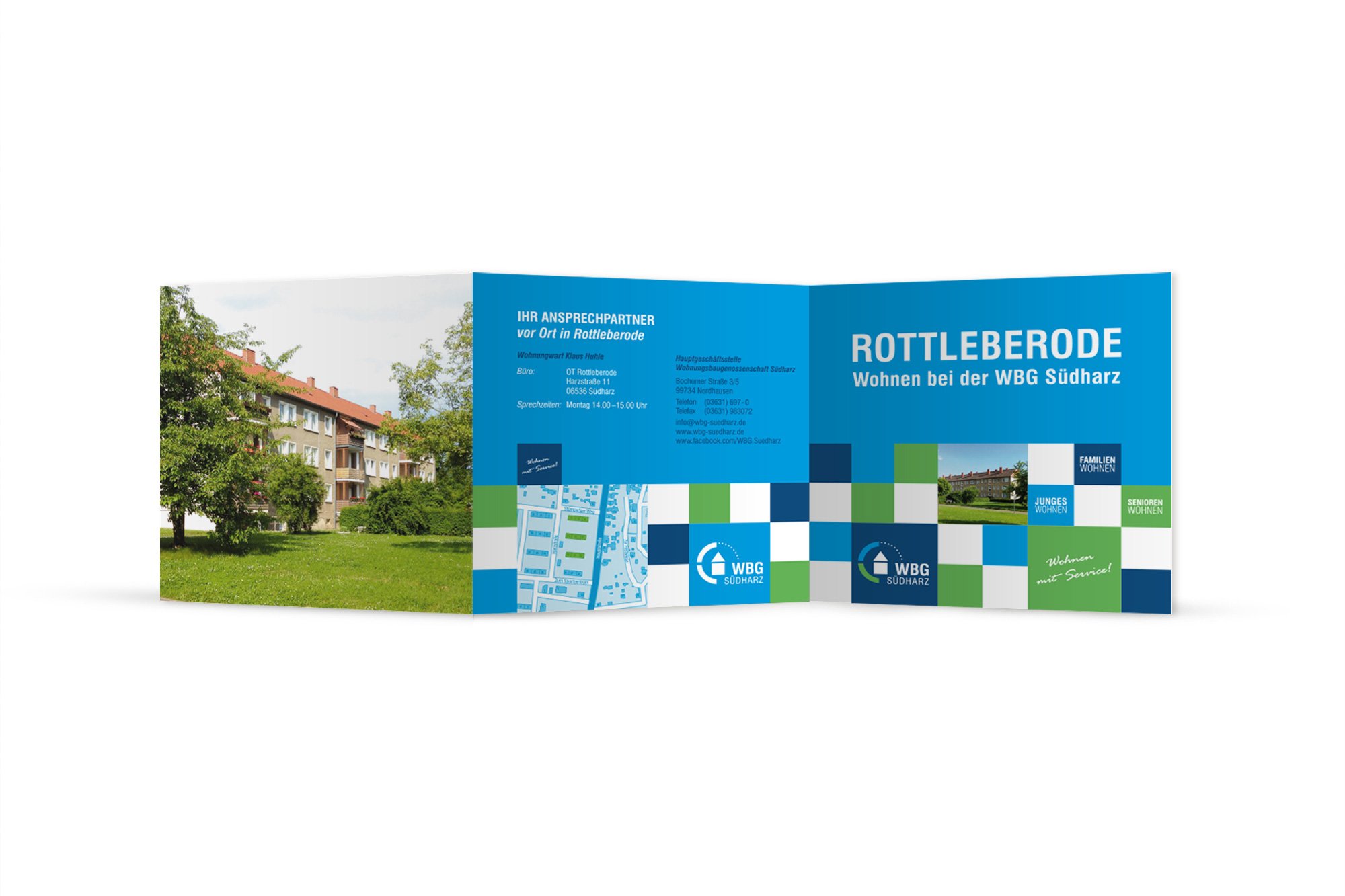 Werbeagentur aus Nordhausen/Thüringen für Grafikdesign und Webseiten: Folder Rottleberode der Wohnungsbaugenossenschaft Südharz