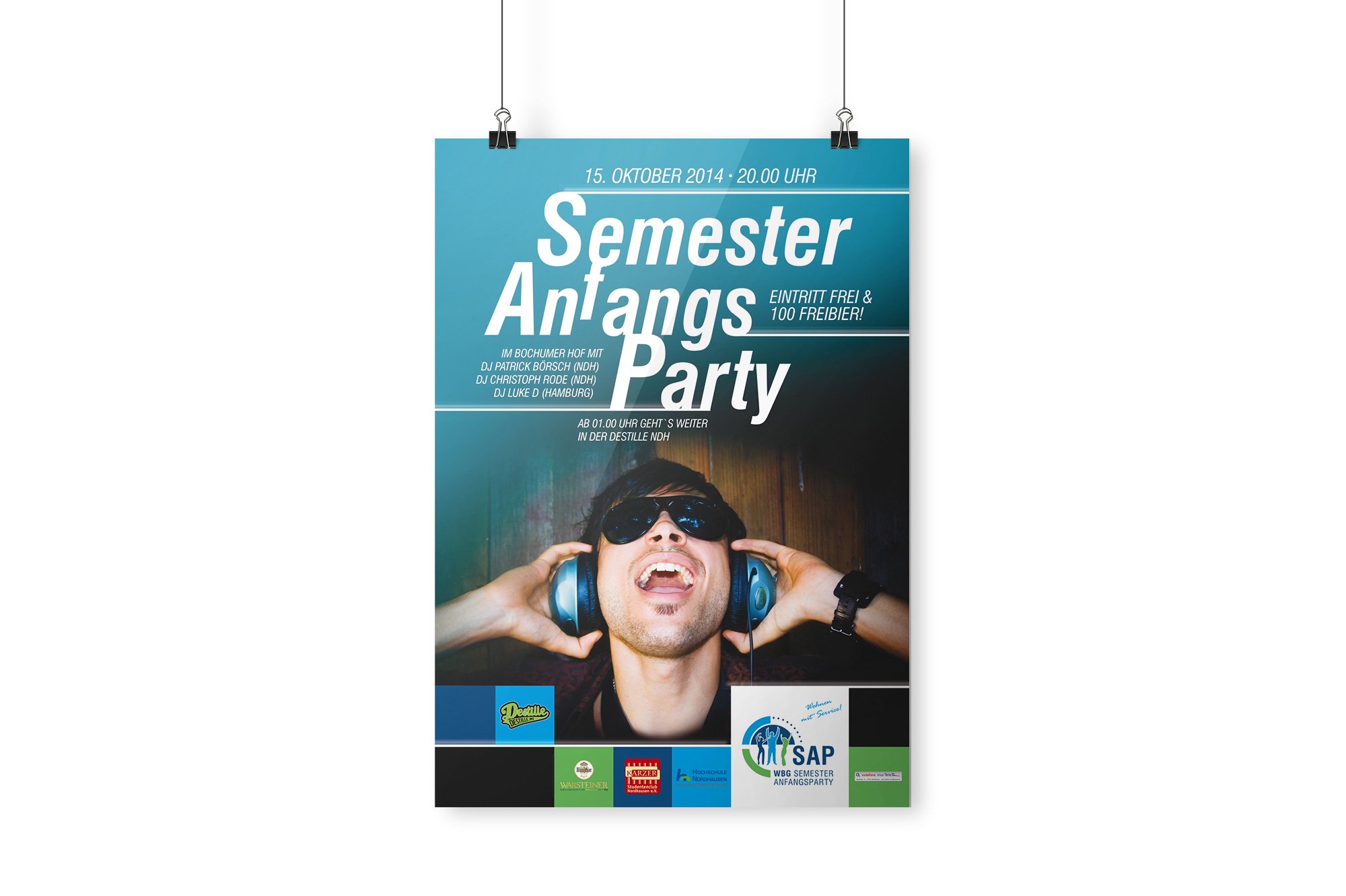 Werbeagentur aus Nordhausen/Thüringen für Grafikdesign und Webseiten: Plakat Semesteranfangsparty Oktober 2014 der Wohnungsbaugenossenschaft Südharz