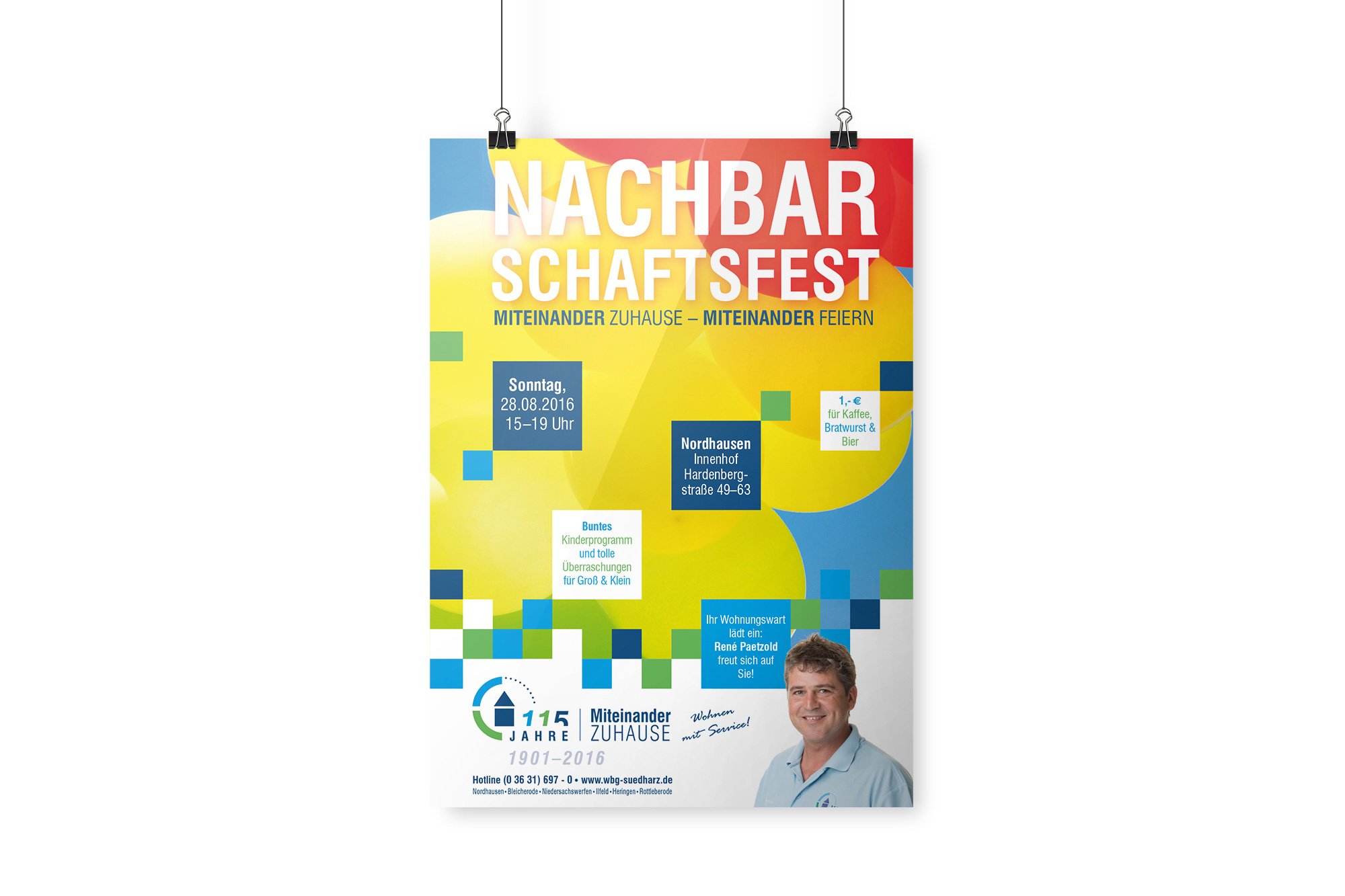 Werbeagentur aus Nordhausen/Thüringen für Grafikdesign und Webseiten: Plakat Nachbarschaftsfest der Wohnungsbaugenossenschaft Südharz